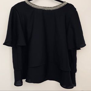 Zara Layered Beaded Collar Top - Black